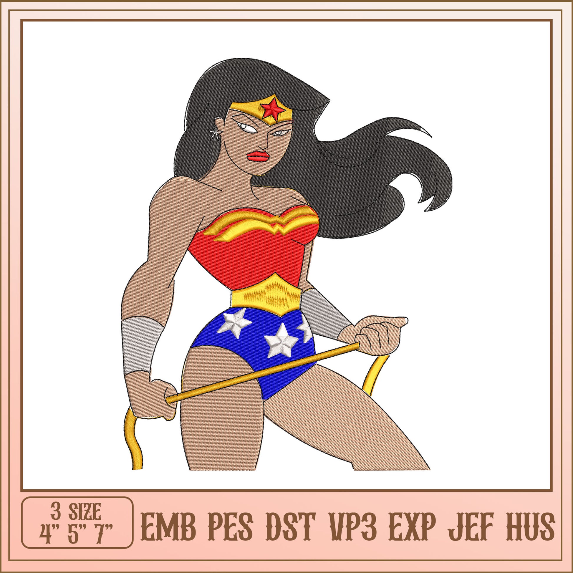 Wonder Woman Embroidery Design - 3 Sizes