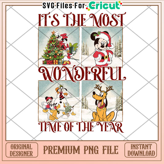 Wonderful Holiday Time PNG with Disney Characters for Cricut Crafts