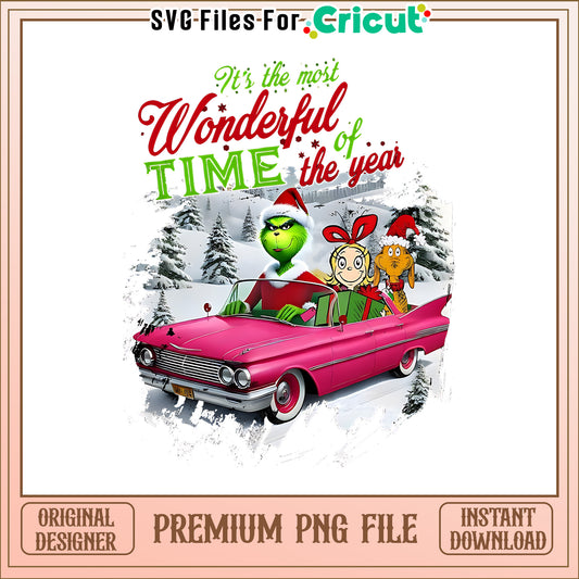 Wonderful time the year pink car png, grinch car decorations​ png