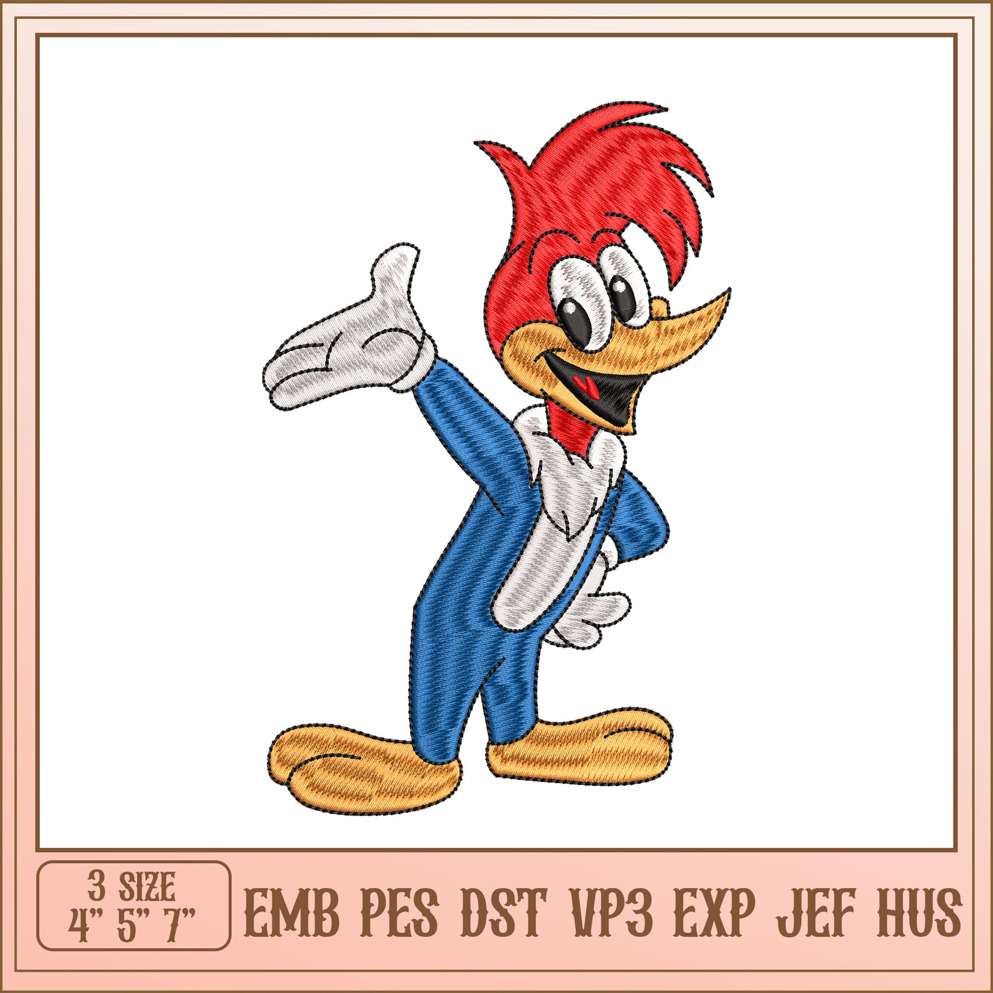 Woodpecker Character Embroidery Design in Multiple Sizes Formats