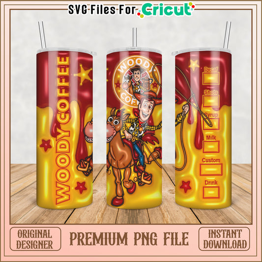 Woody Coffee Tumbler PNG File for Cricut Custom Designs Download