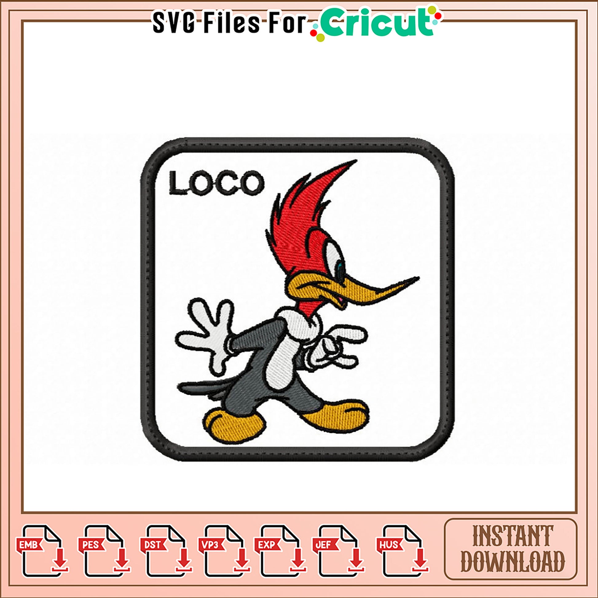 Woody Woodpecker Embroidery Design Instant Download