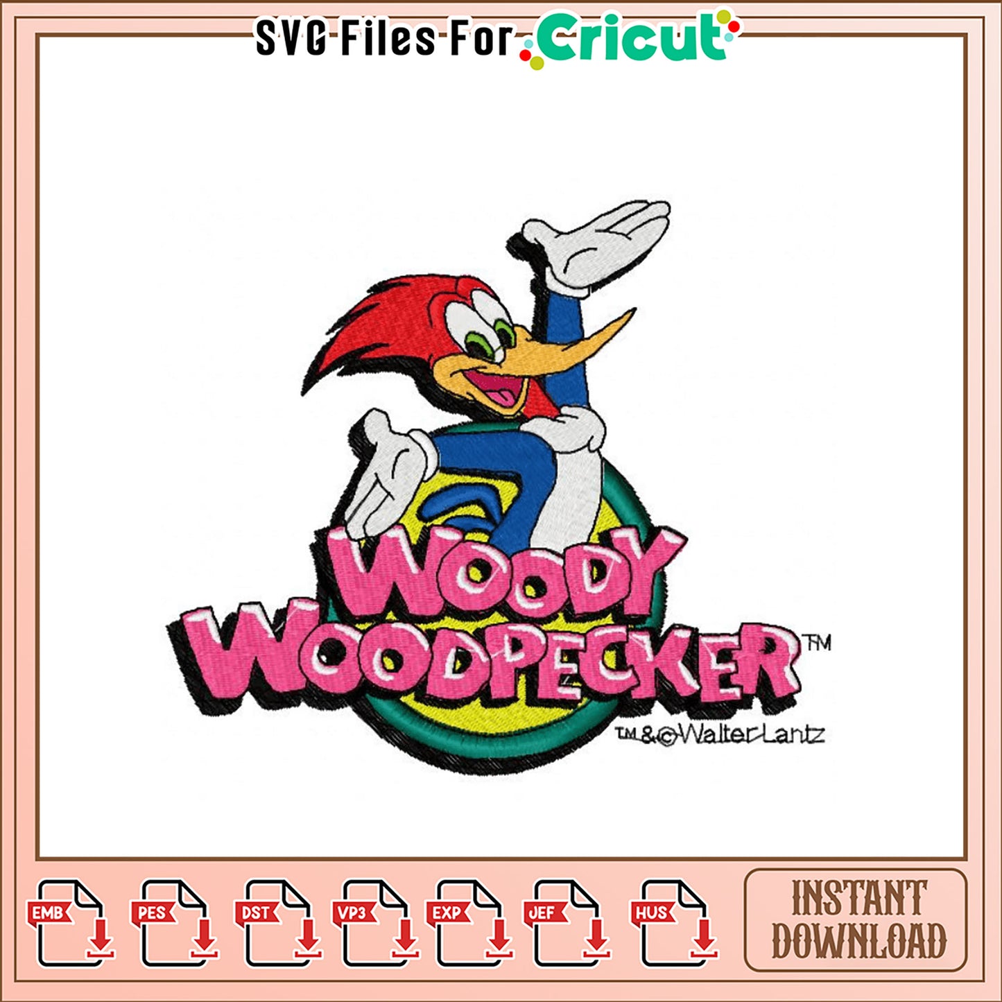 Woody Woodpecker Embroidery Design Instant Download File
