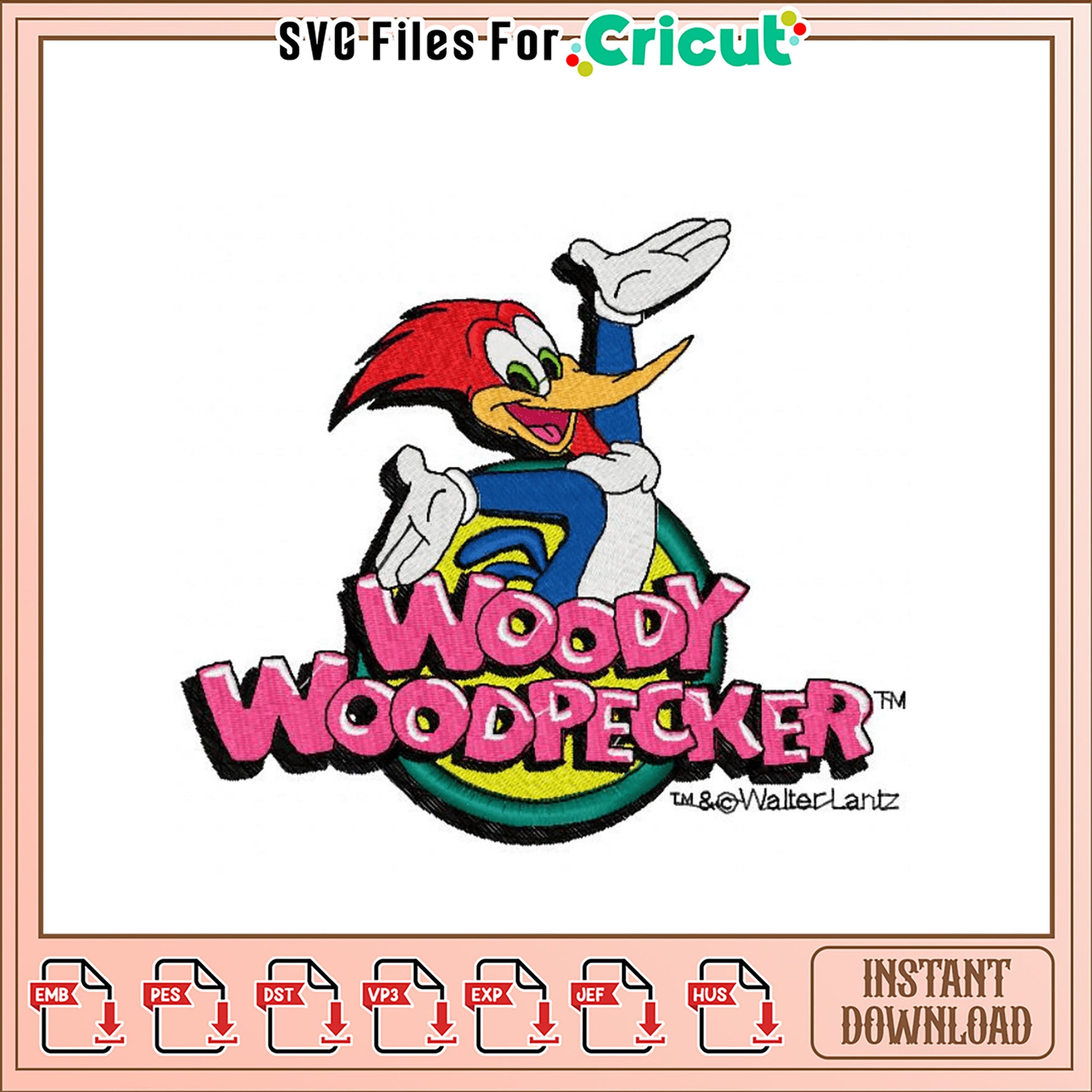 Woody Woodpecker Embroidery Design Instant Download File