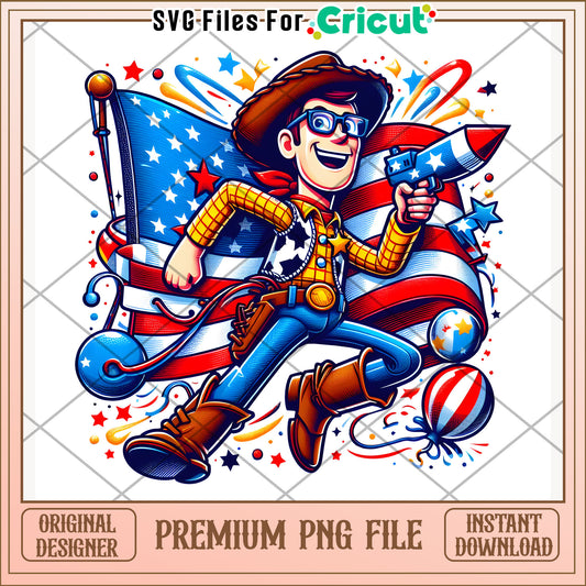 Woody toy story cute character png, independence day png, 4th of july png