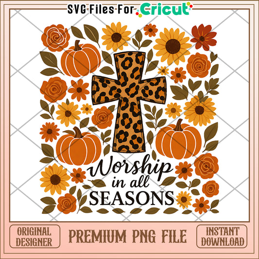 Worship in all seasons png, autumn png, fall cute characters png