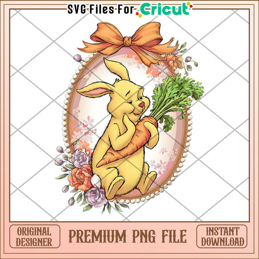 Yellow Bunny Holding Carrot PNG File, Perfect for Spring Crafts