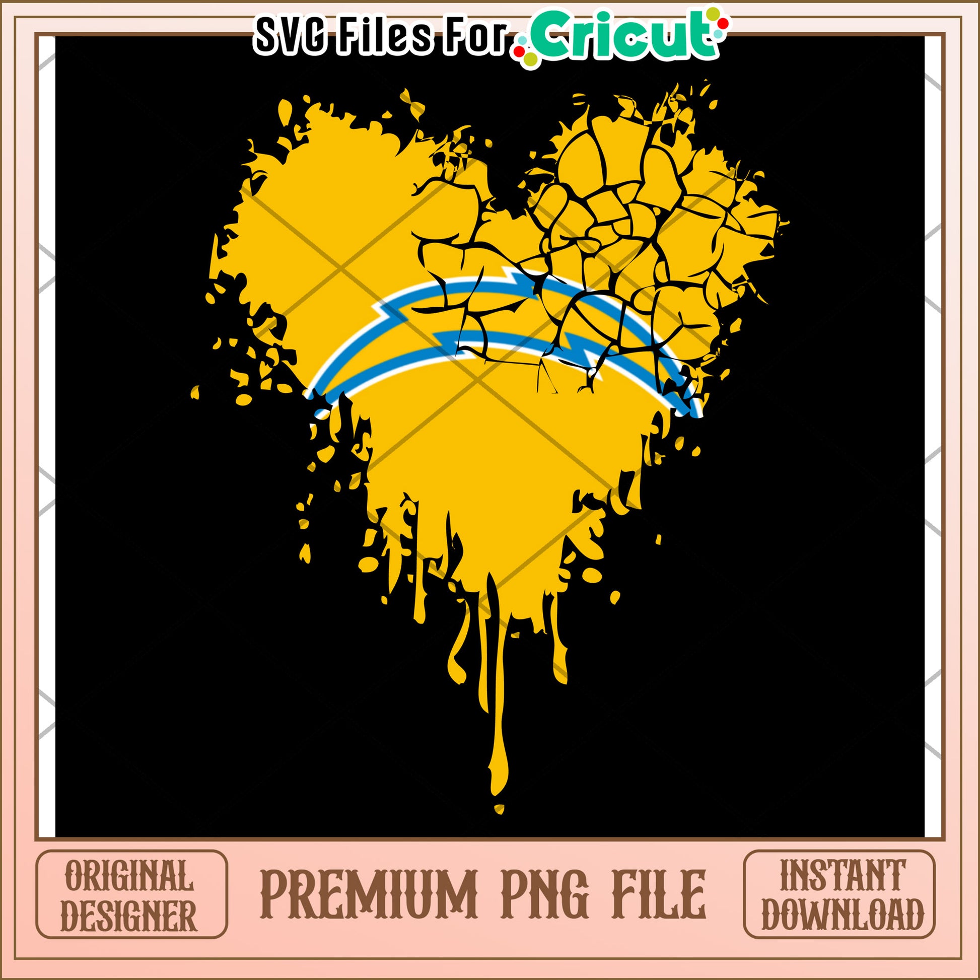 Yellow Heart Design with Blue Lines, Perfect for Cricut Projects