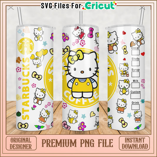 Yellow hello kitty tumbler png, cute characters png, kuromi hello kitty​ png