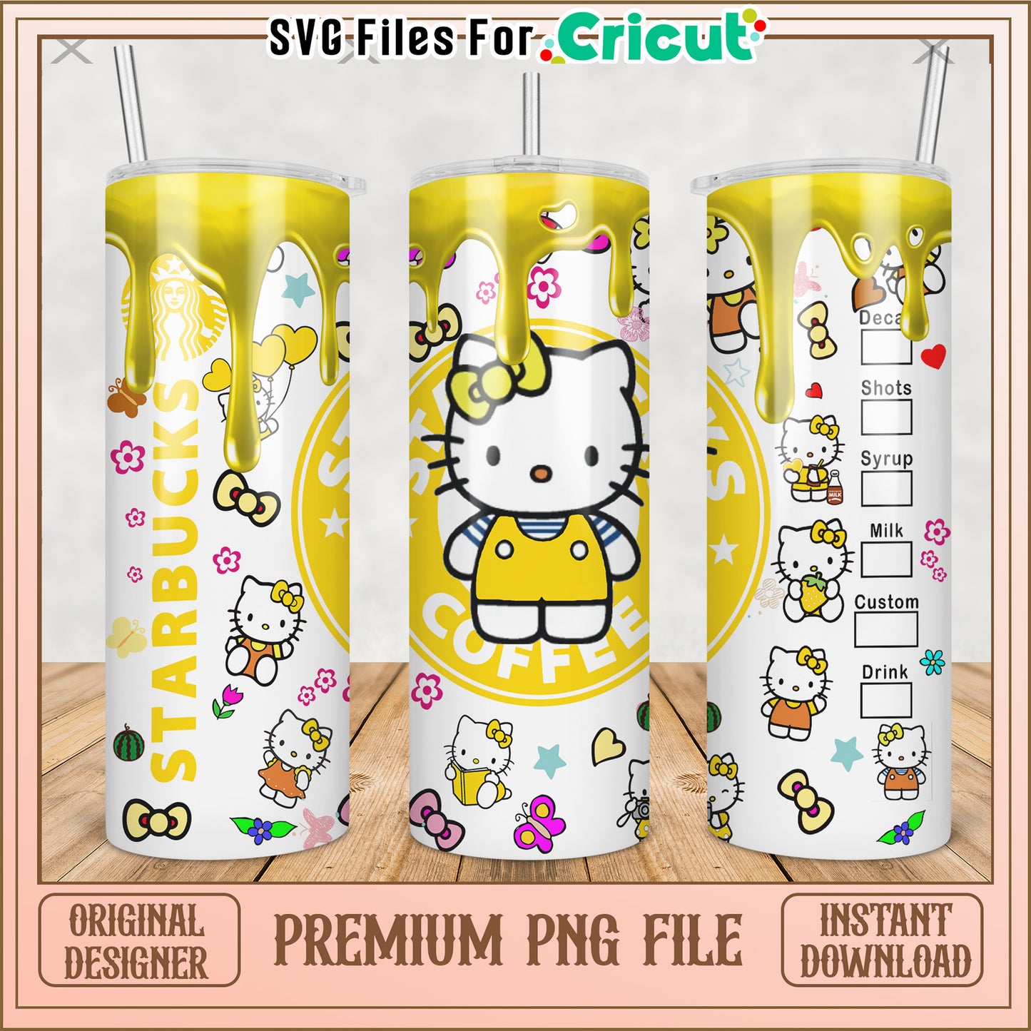 Yellow hello kitty tumbler png, lovely cartoon png, hello kitty png