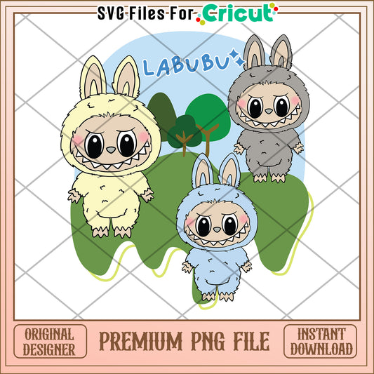 Yellow labubu and friends png, labubu colors png, popmart labubu png