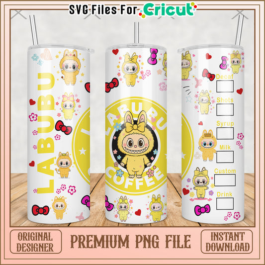 Yellow labubu tumbler png, cute labubu png, labubu popmart png