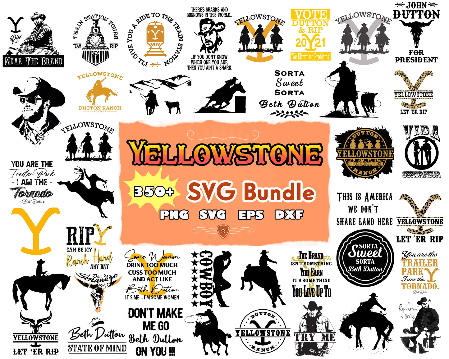Yellowstone black white bundle svg, rip yellowstone​ svg