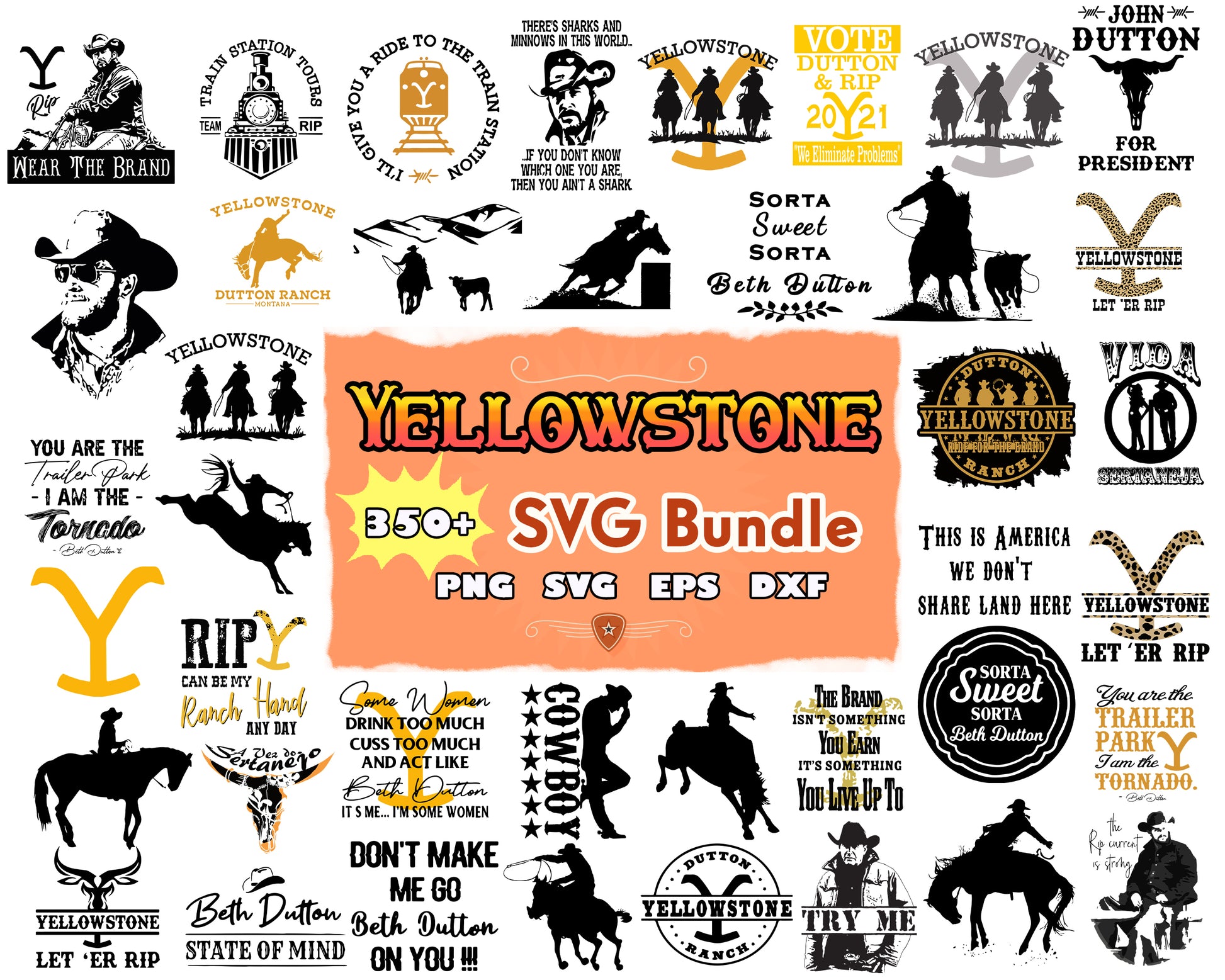 Yellowstone black white bundle svg, rip yellowstone​ svg