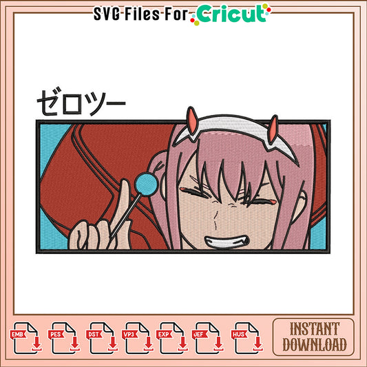 Zero Two Anime Embroidery Design Instant Download