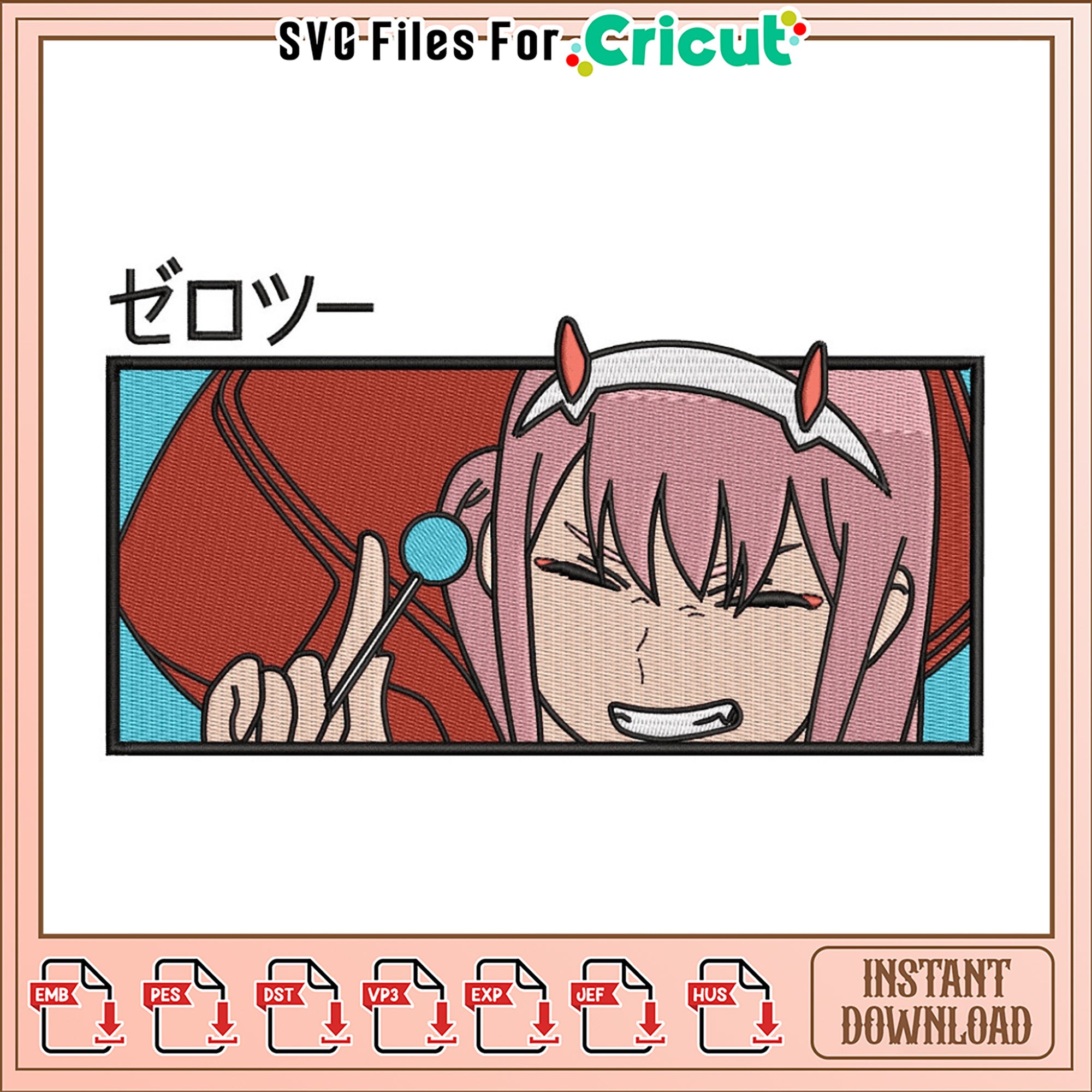 Zero Two Anime Embroidery Design Instant Download – svg files for cricut