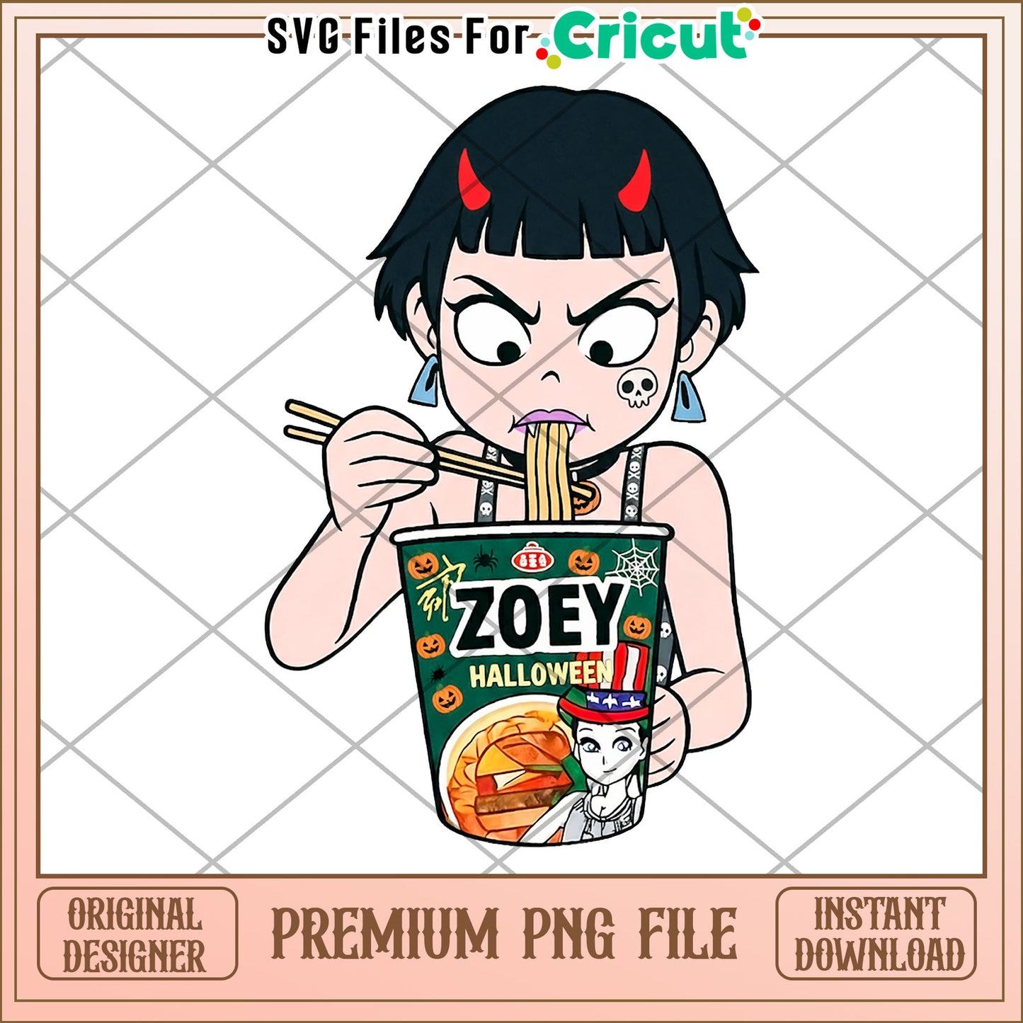 Zoey eating ramyeon png, kpop demon hunters png, halloween png