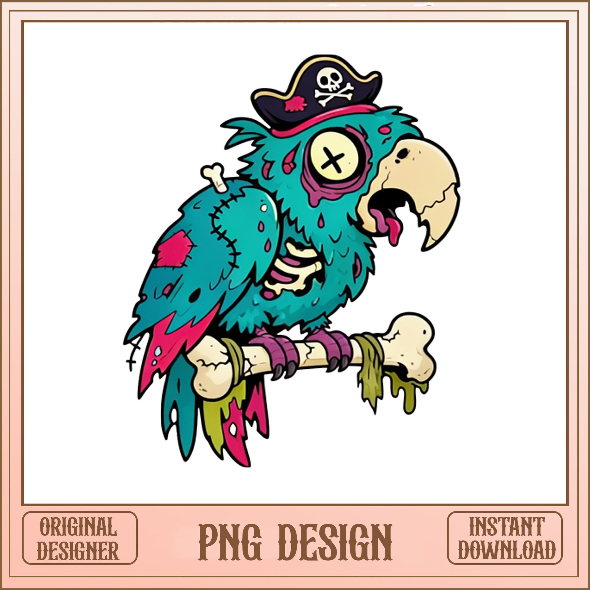 Zombie Pirate Parrot PNG, Halloween Parrot PNG, Spooky Bird PNG