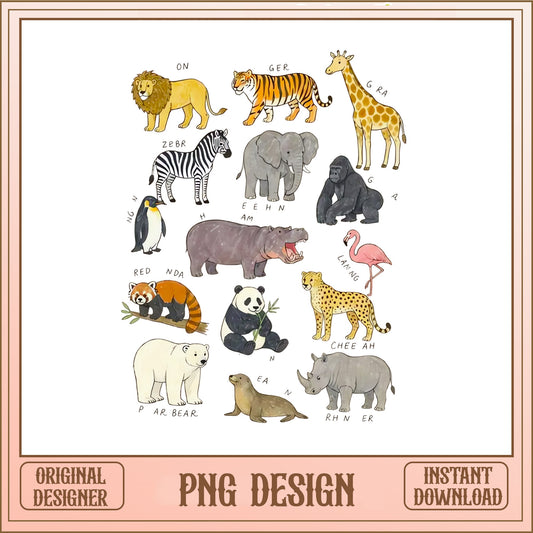 Zoo Animals PNG Bundle, Wild Animals Clipart, Safari Animals PNG