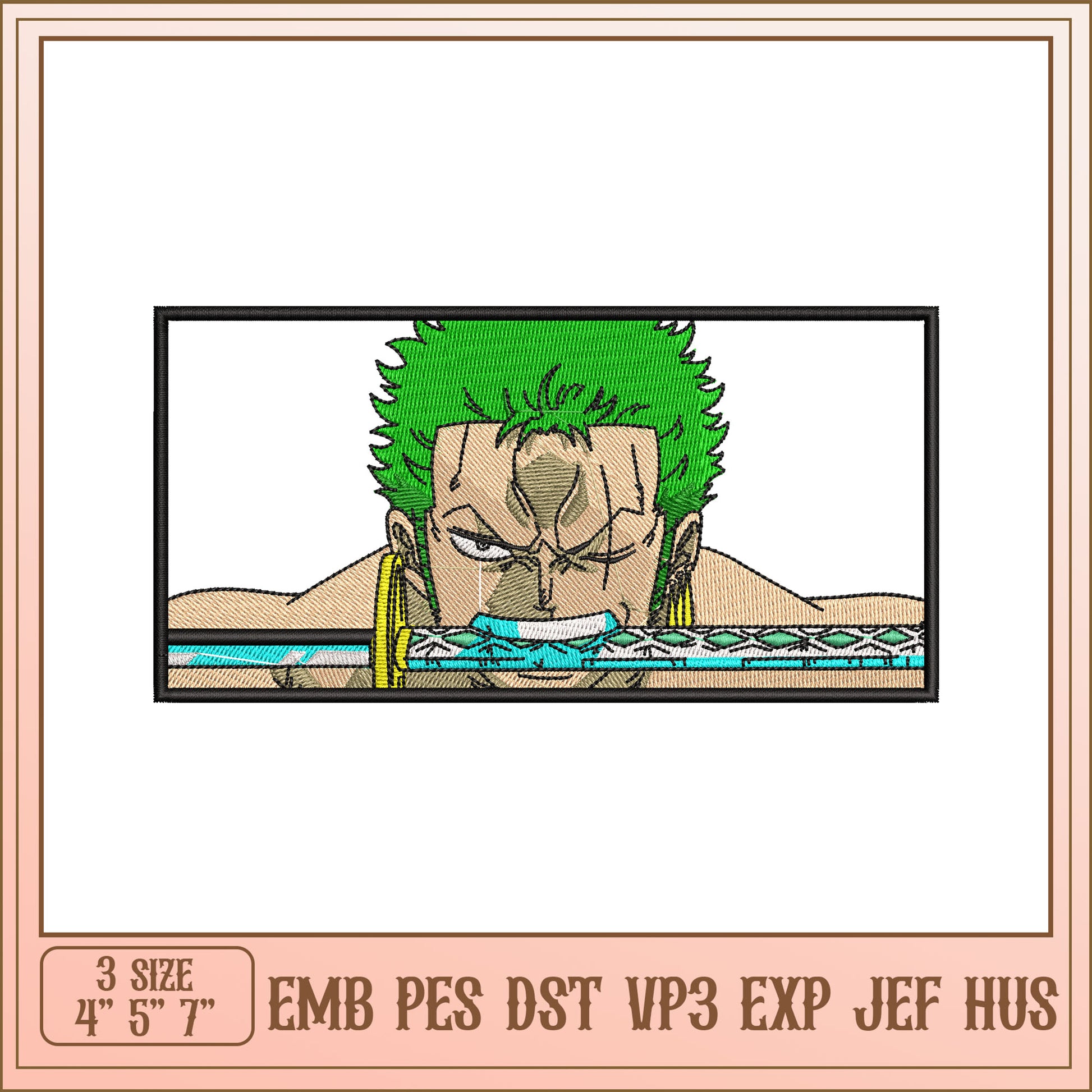 Zoro Embroidery Design - 3 Sizes