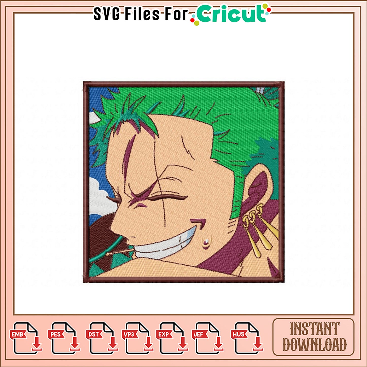 Zoro Embroidery Design One Piece Instant Download