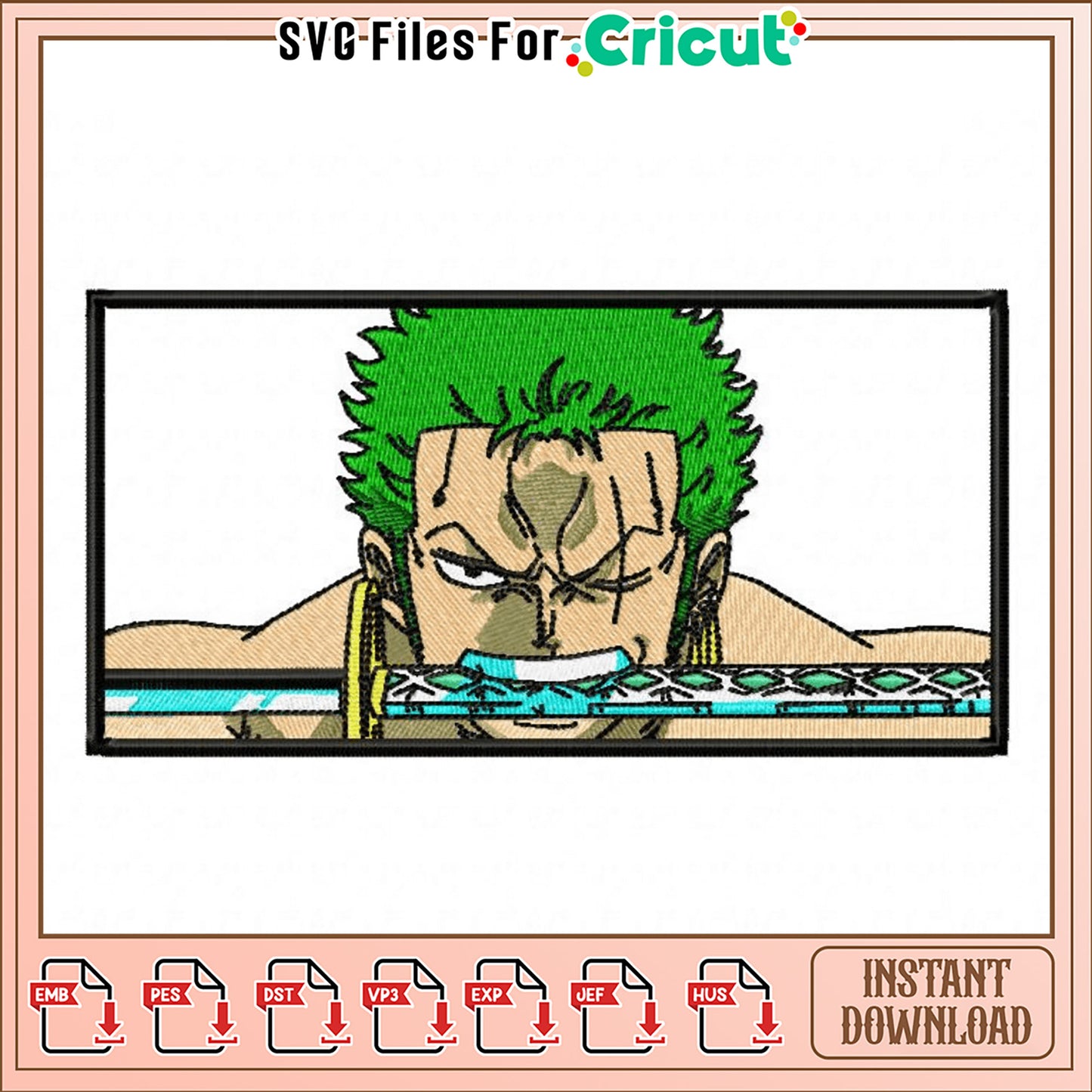 Zoro Embroidery Design for Instant Download Crafting