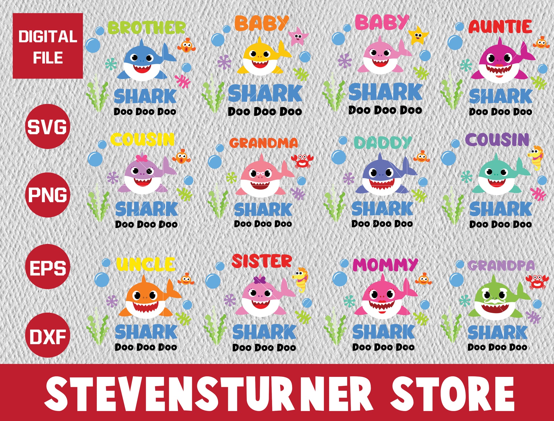 Family shark doo doo doo bundle svg, the shark family​ svg