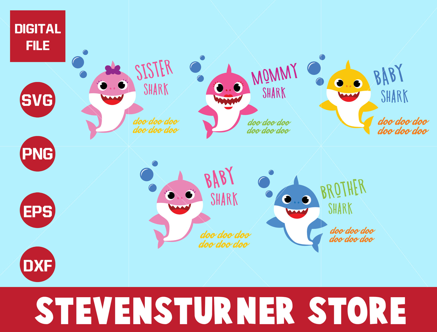 Baby shark doo doo doo bundle svg, baby shark family​ svg