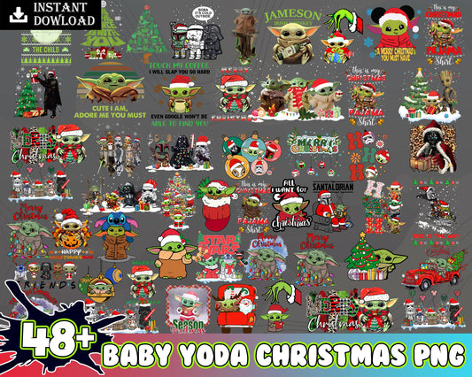 Baby yoda merry christmas bundle png, baby yoda christmas​ png