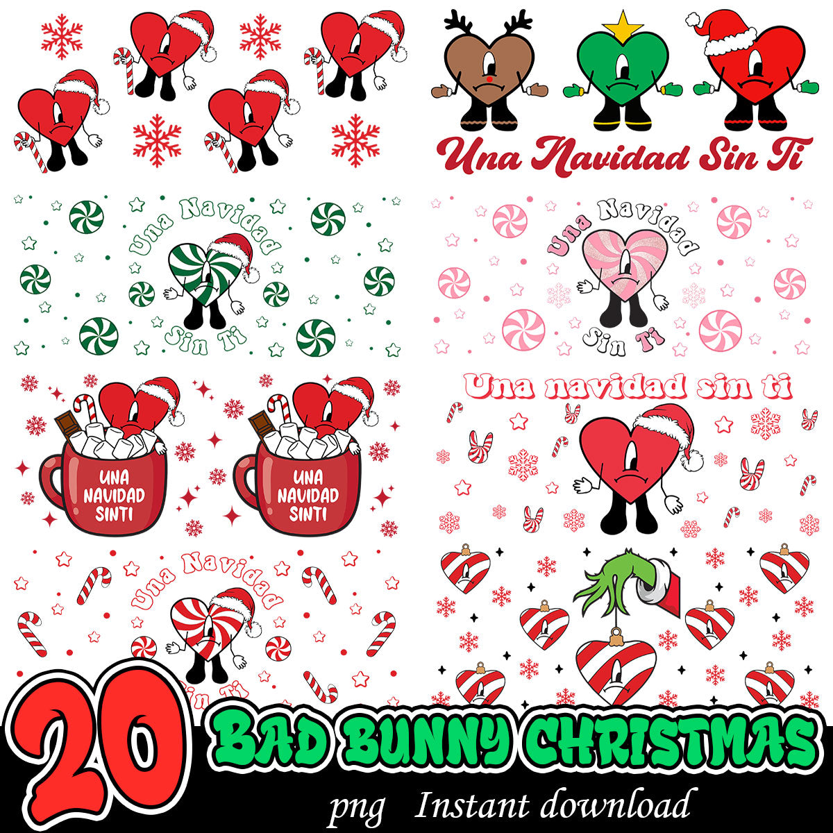 Bad bunny Christmas pattern png bundle, Bad bunny svg bundle