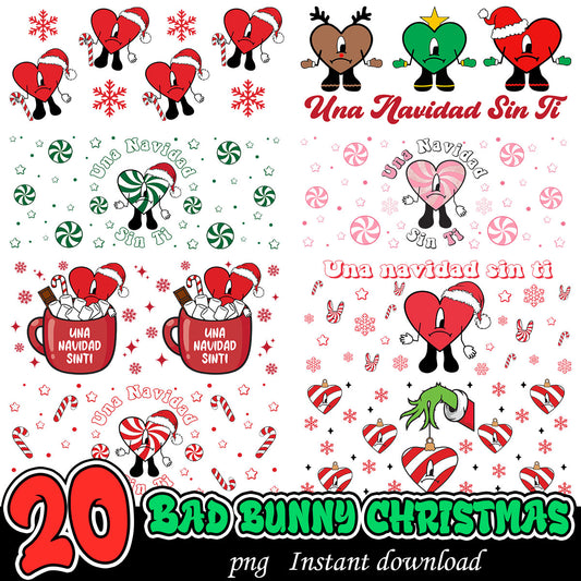 Bad bunny Christmas pattern png bundle, Bad bunny svg bundle