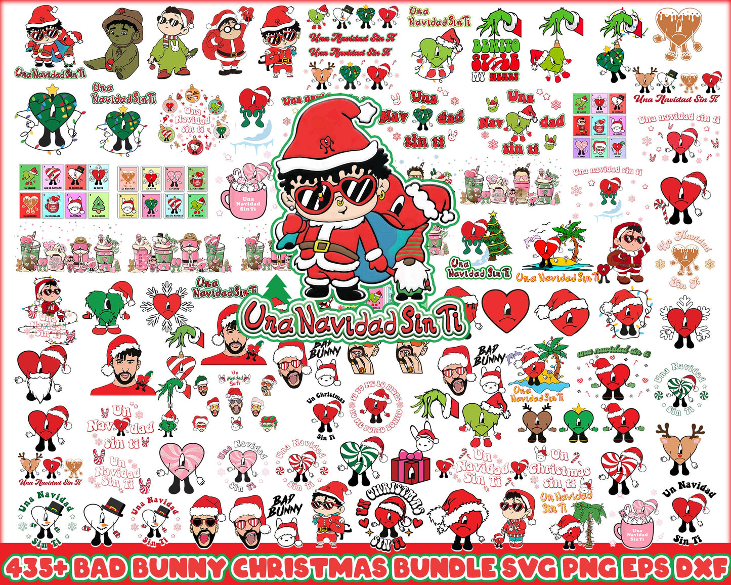 Bad bunny santa hat christmas bundle svg, bad bunny christmas svg