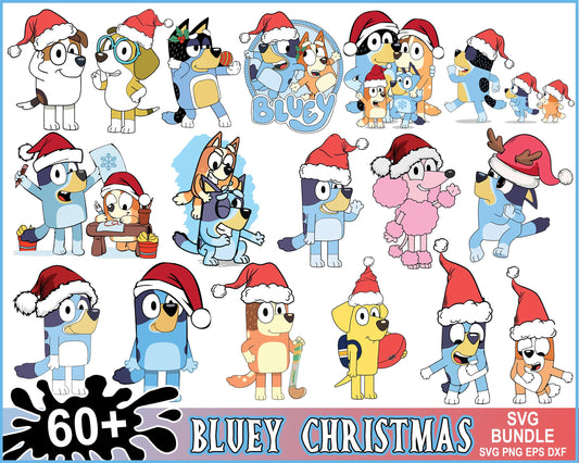 Bluey characters santa christmas bundle svg, christmas bluey svg