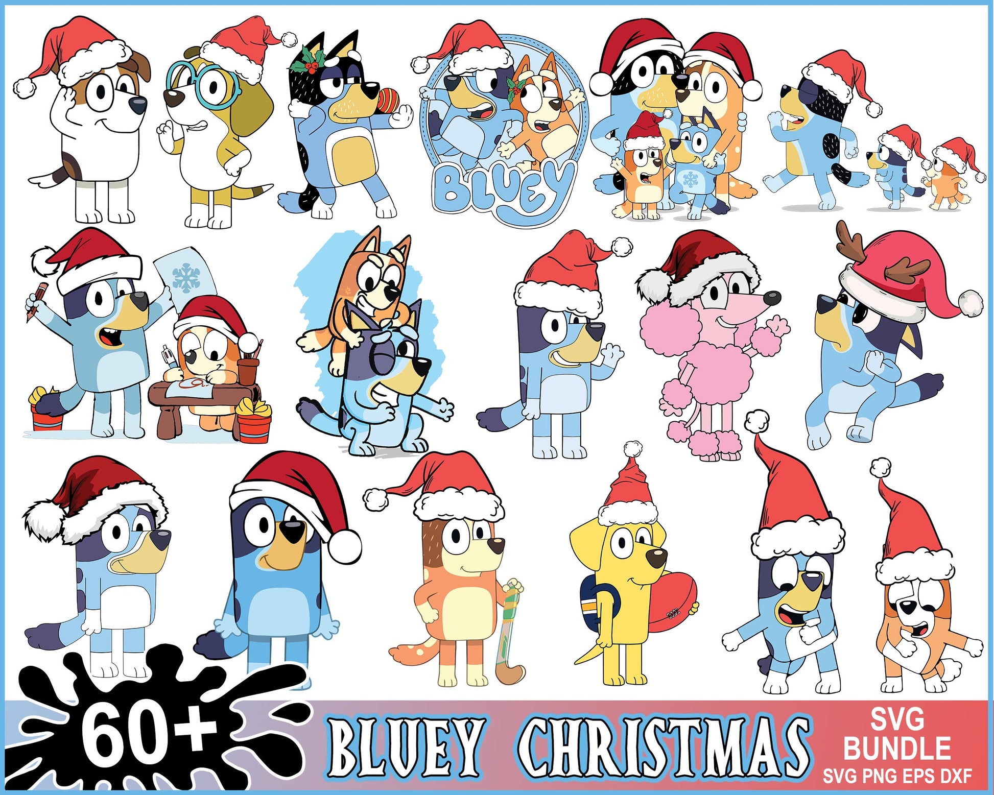 Bluey characters santa christmas bundle svg, christmas bluey​ svg