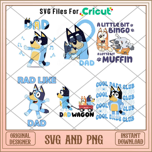 Bluey cartoon characters cool dad club png bundle