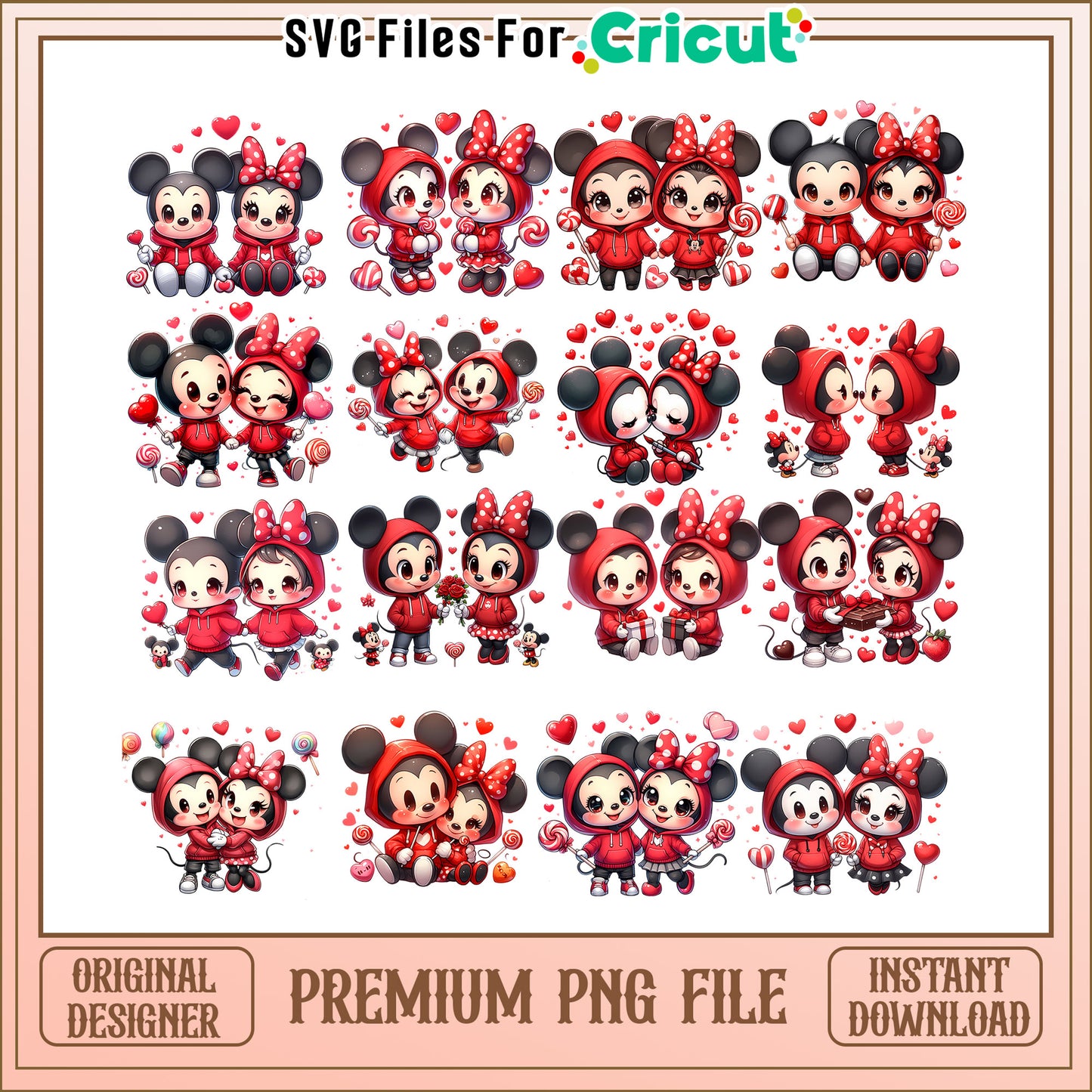 Chibi mickey and minnie valentine bundle png, mickey mouse chibi png