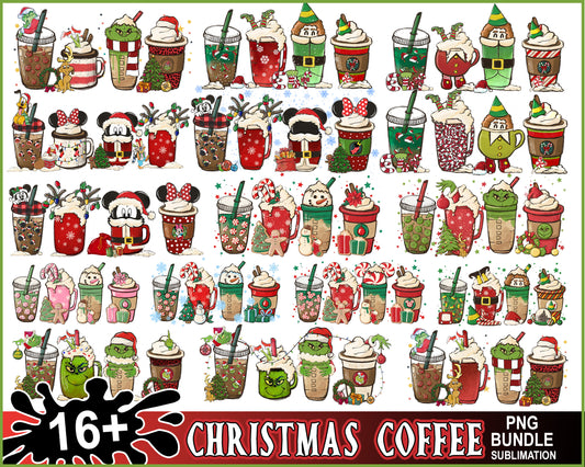 Grinch coffee cup christmas bundle png, grinch coffee​ png