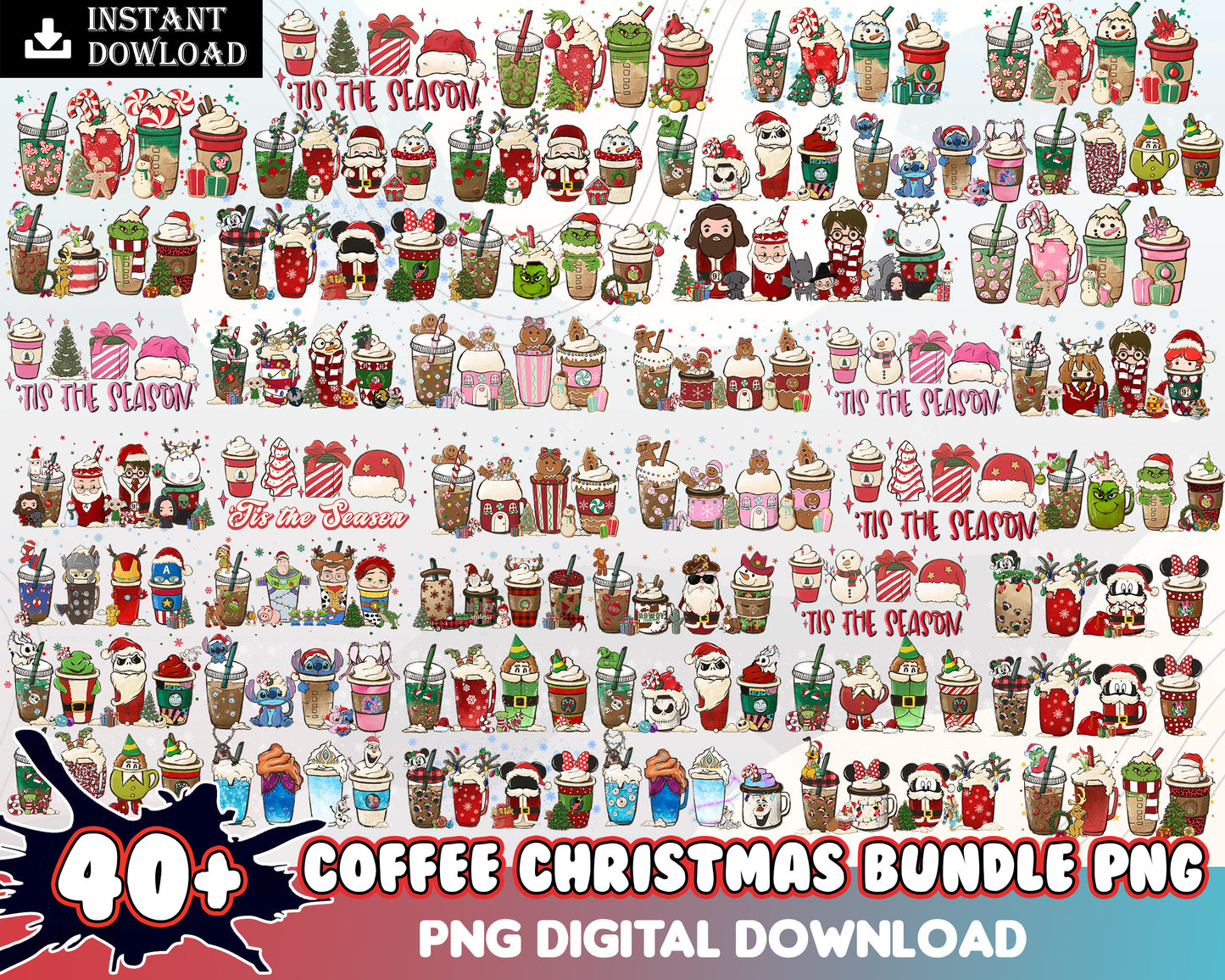 Coffee cup christmas movie bundle png, christmas movie png​