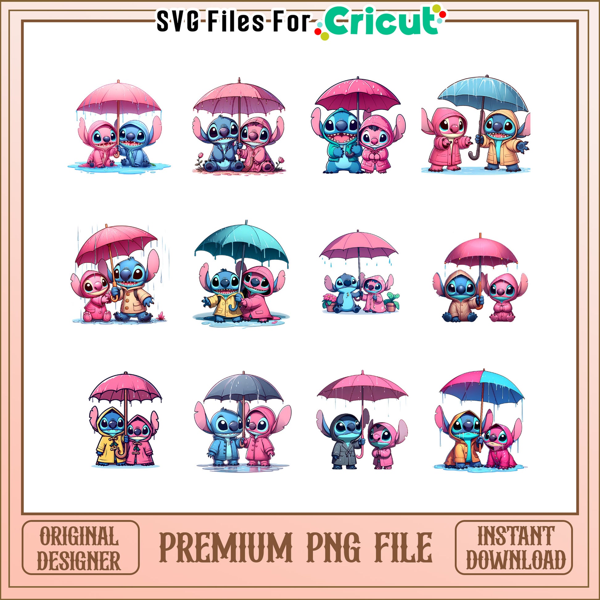 Couple stitch umbrella valentine bundle png, stitch and angel​ png