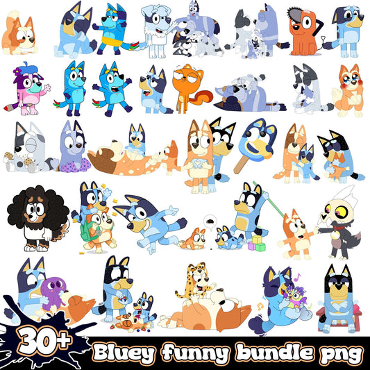 Funny bluey dog design bundle png, bluey the cartoon​ png