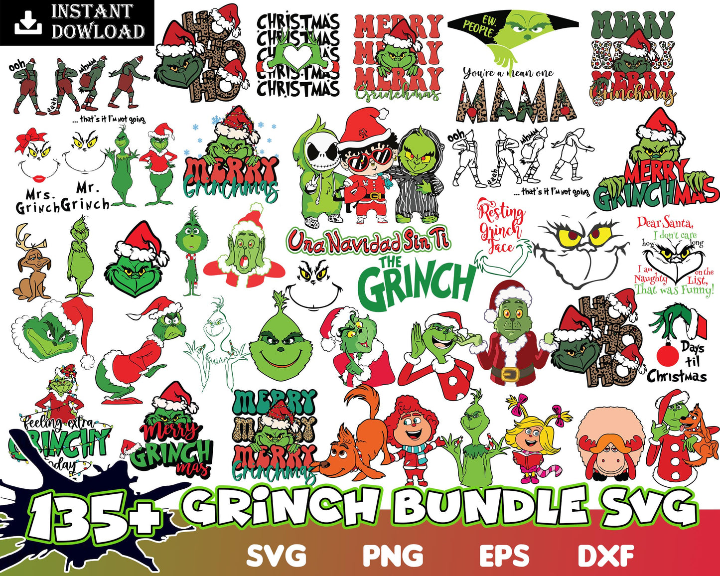 grinch santa merry ginchmas bundle svg, christmas grinch svg​