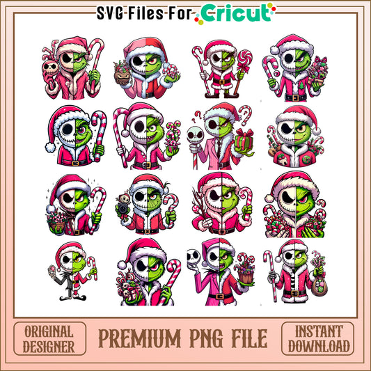 Grinch half face jack bundle png, jack skellington and the grinch​ png