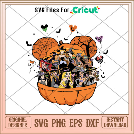 Mickey pumpkin x princess halloween svg