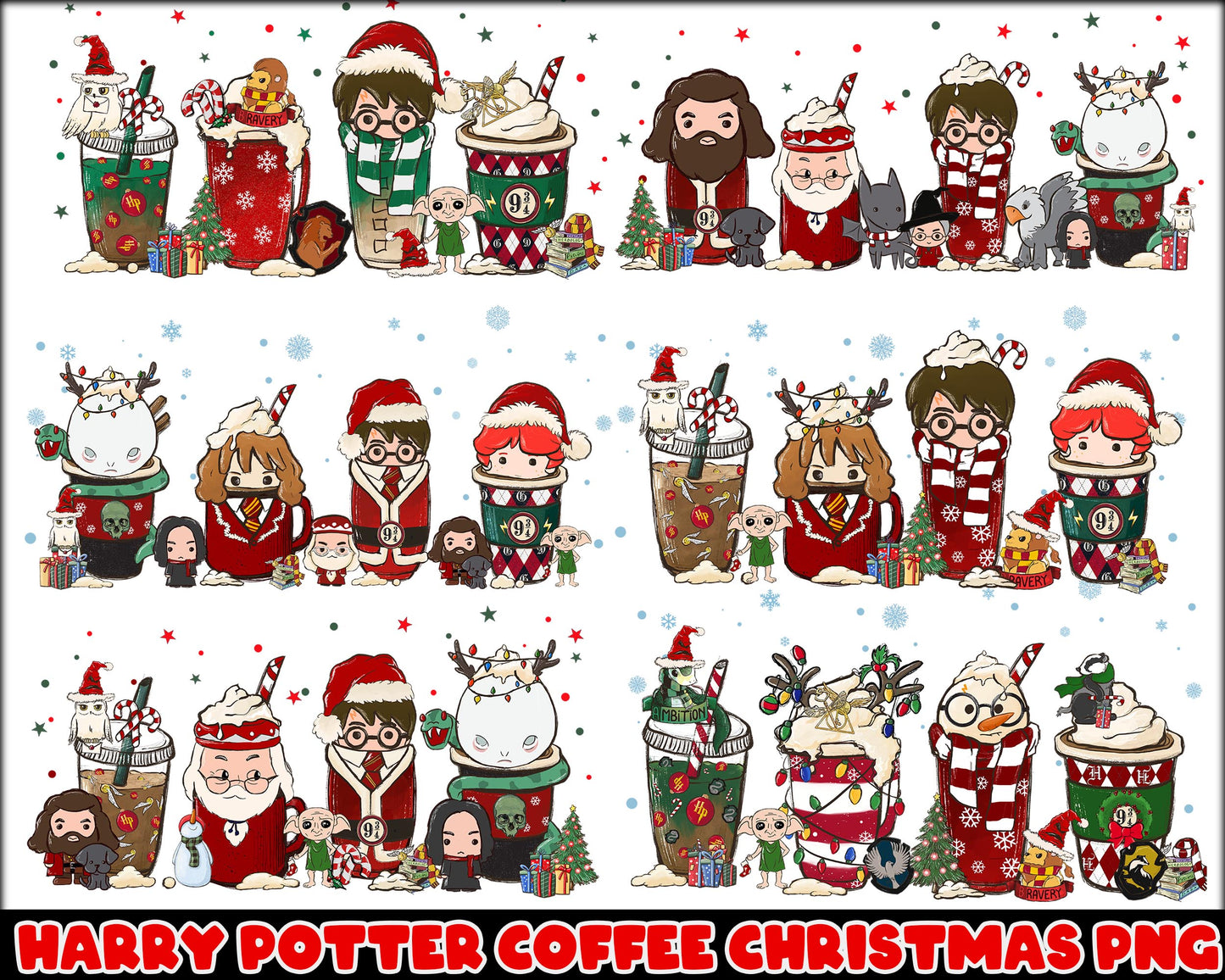 Harry potter coffee cup christmas bundle png, christmas harry potter​ png
