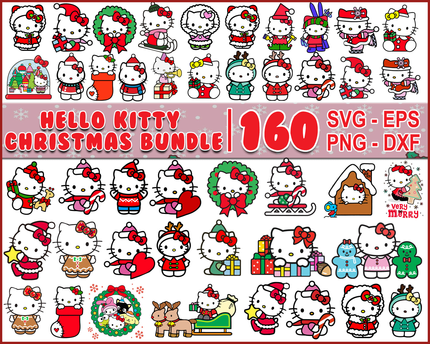 Hello kitty christmas bundle svg, hello kitty merry christmas​ svg