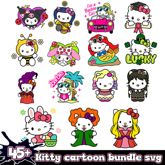 Hello kitty cartoon cosplay design bundle svg, hello kitty​ svg