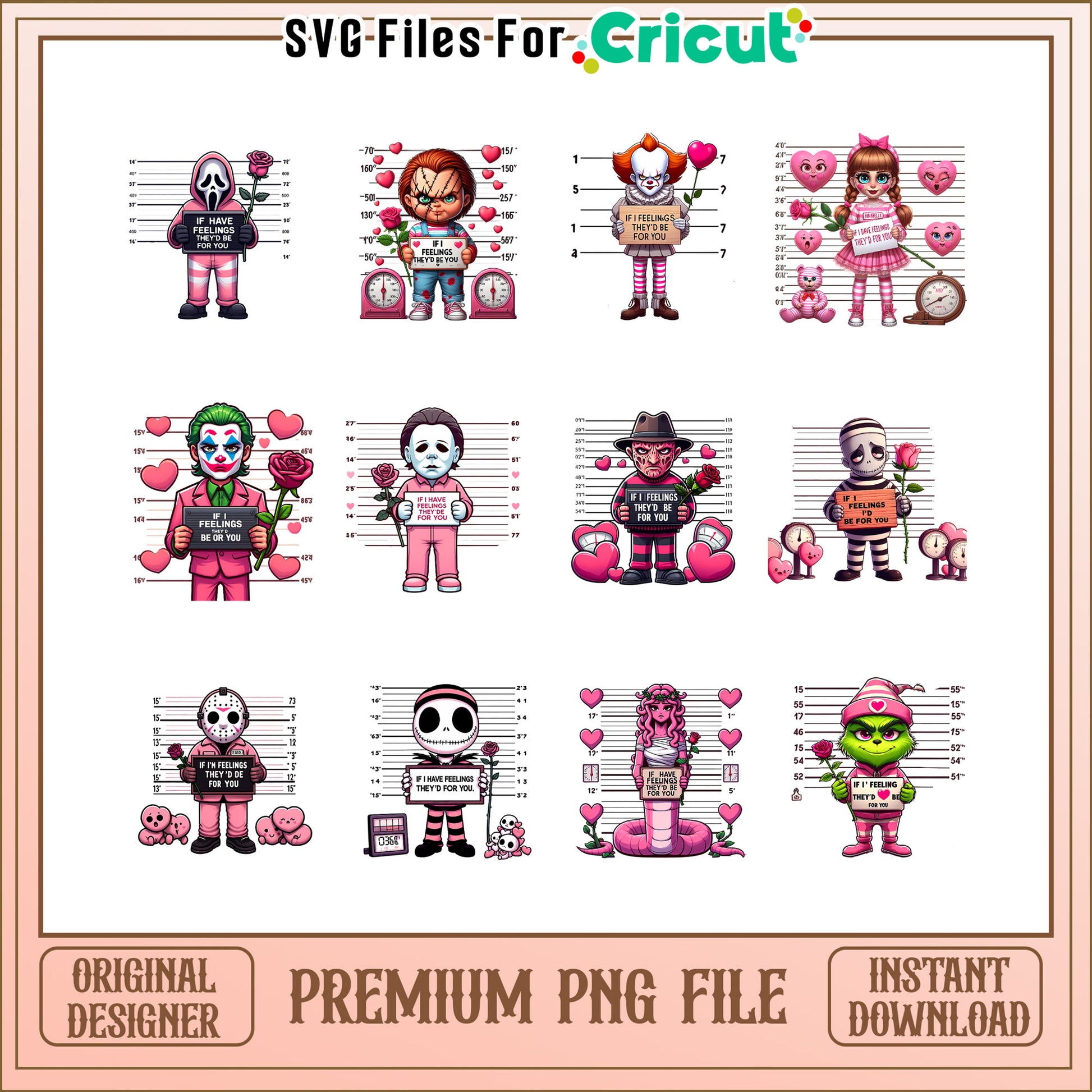 If i had feelings they'd be for you bundle png, valentine horror​ png