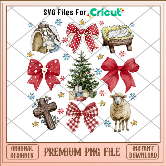 jesus and red christmas bow png, christmas decor png, christmas png