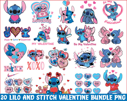 Stitch couple be my valentine bundle png, disney stitch valentine​​​ png