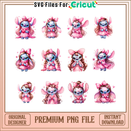 Disney angel girl valentine bundle png, angel stitch disney​ png